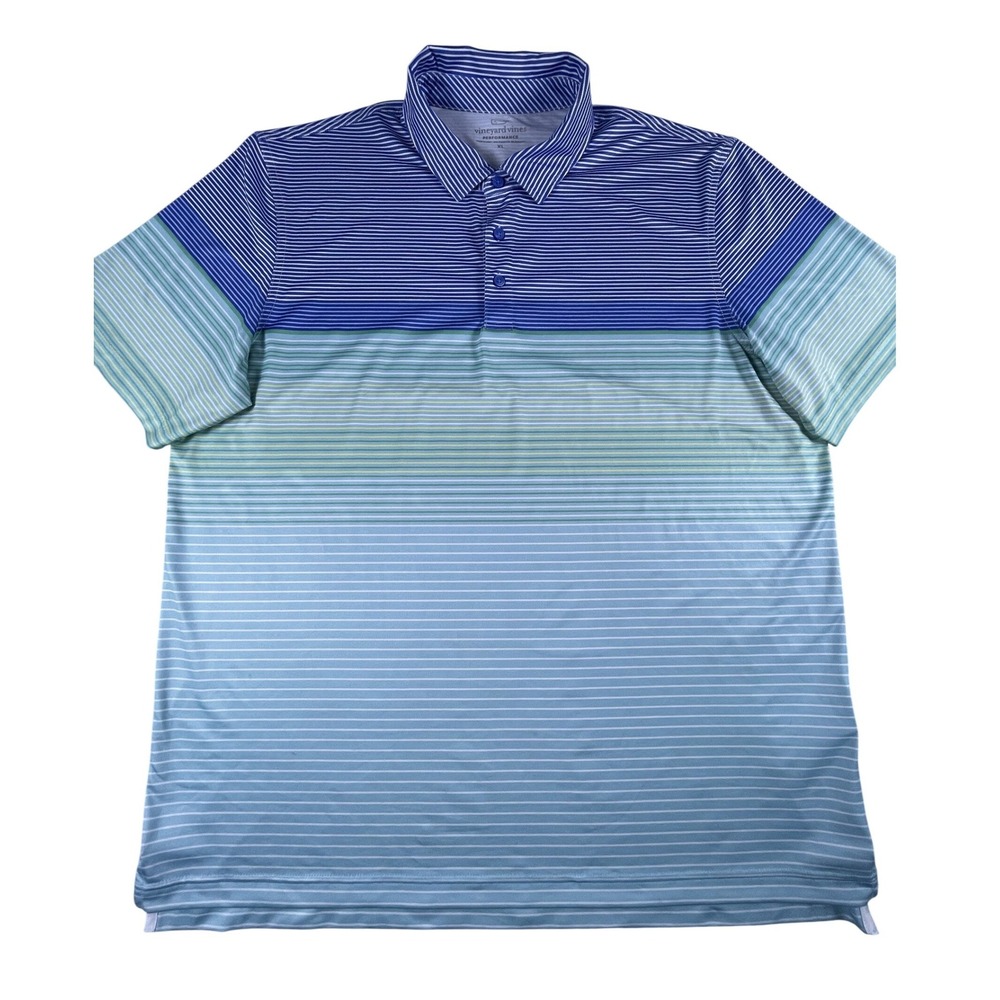 Vineyard Vines Polo Mens XL Blue Performance‎ Striped Short Sleeve Golf Shirt